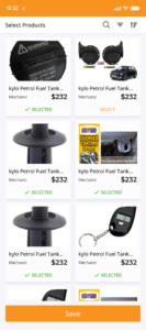 Product list on SERV U roadside app 