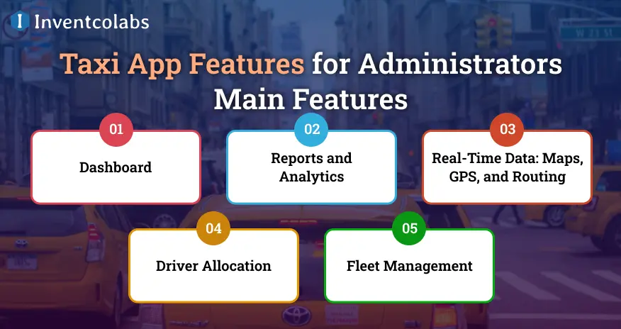 Taxi App Features for Administrators Main Features