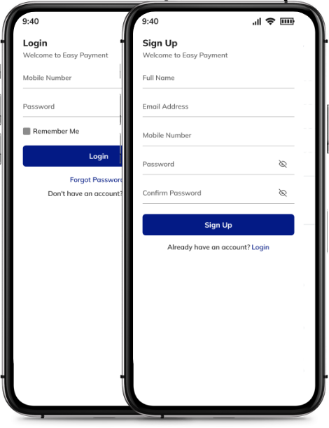 Registration & Login Screen of ewallet app