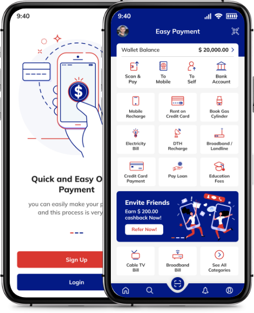 Easy & Quick Online Payments screen of ewallet app