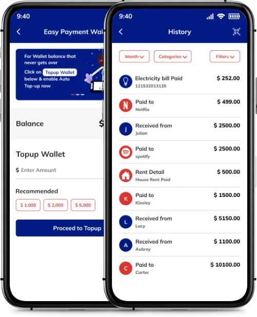 Transaction History & Checking Wallet Balance Screen of ewallet app