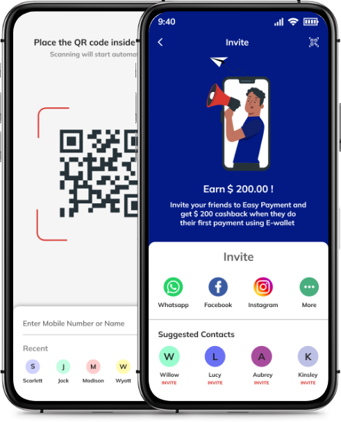 Invite & Earn & QR Code Screen of Ewallet App